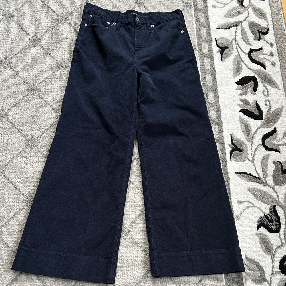 J. Crew Navy Corduroy High-Rise Wide Leg Trouser